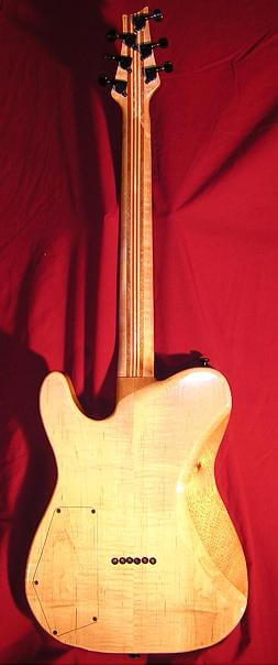 A full view of the guitar's back.
