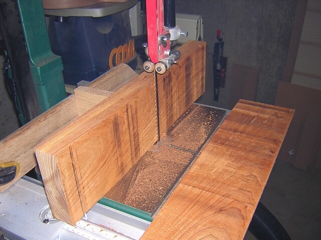 Trimming the canarywood body pieces to thickness.