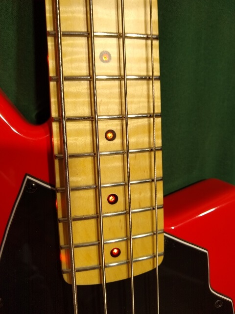 A close up of the LED fretboard.