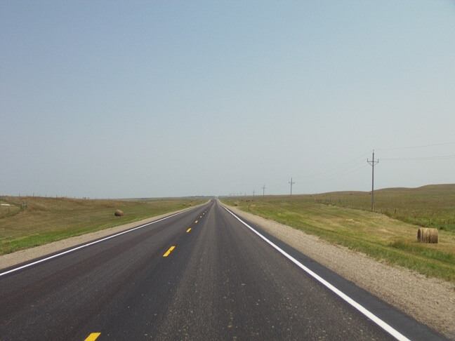 The boredom of highway 212 in eastern South Dakota.