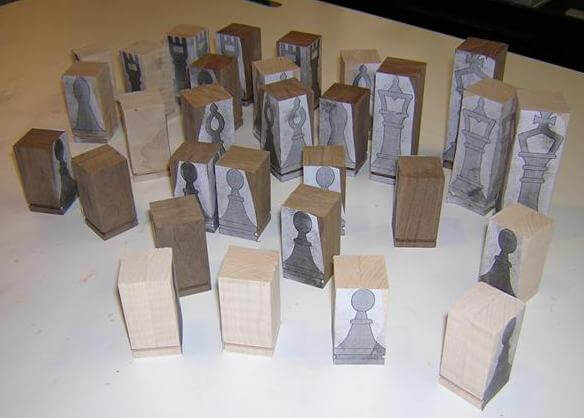 All of the piece blocks cut free from the blank.