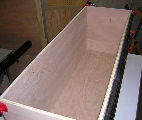 Top view of the plywood box glue-up.