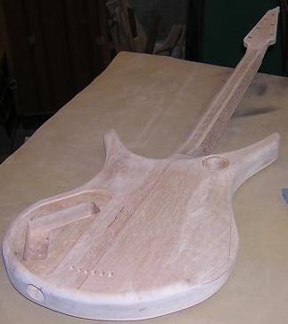 Sanding the guitar.