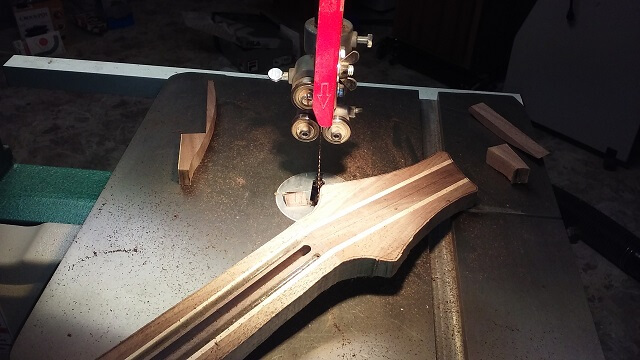 Rough cutting the headstock to shape.