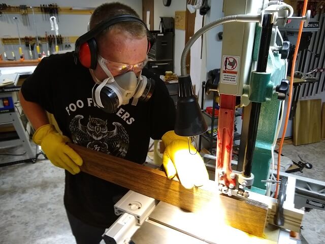 Resawing the Bocote to thickness.