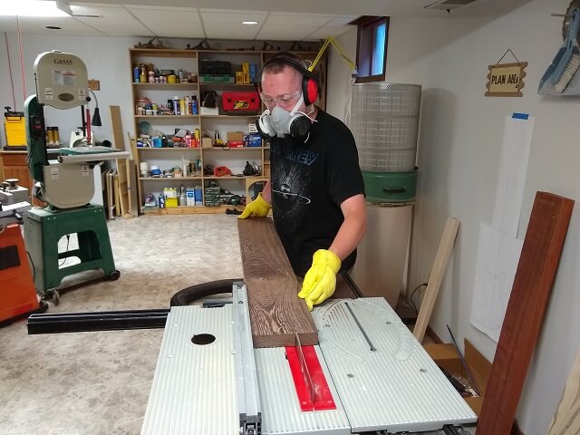 Cutting the Wenge that will be used for the lamination strips.