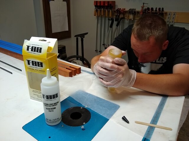 Mixing the epoxy.