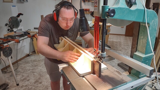 Resawing the Brazilian rosewood.