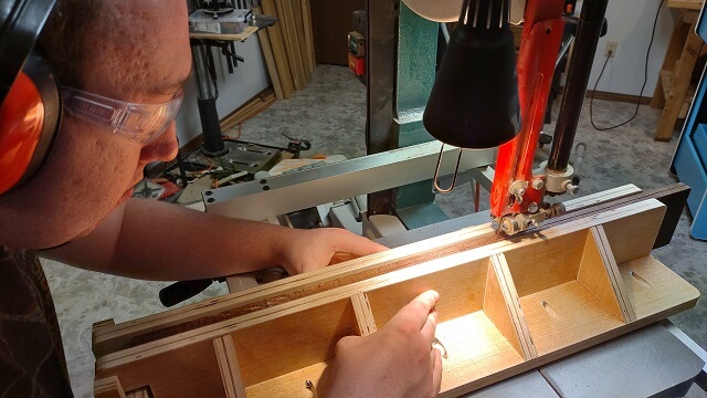 Resawing the Brazilian rosewood.