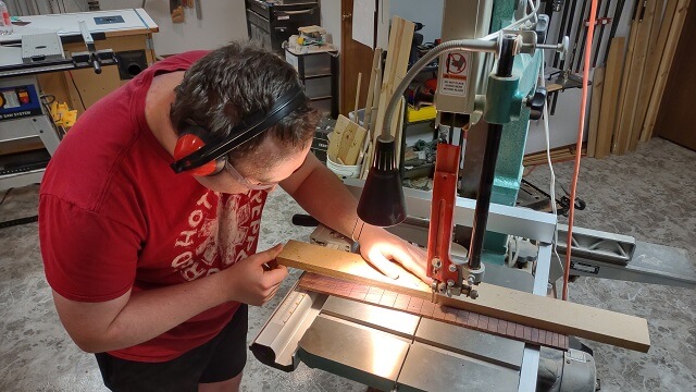 Rough cutting the taper of the fretboard.