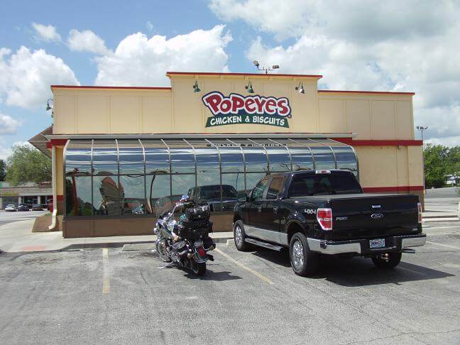 Stopping for lunch at Popeye's in Kansas City.