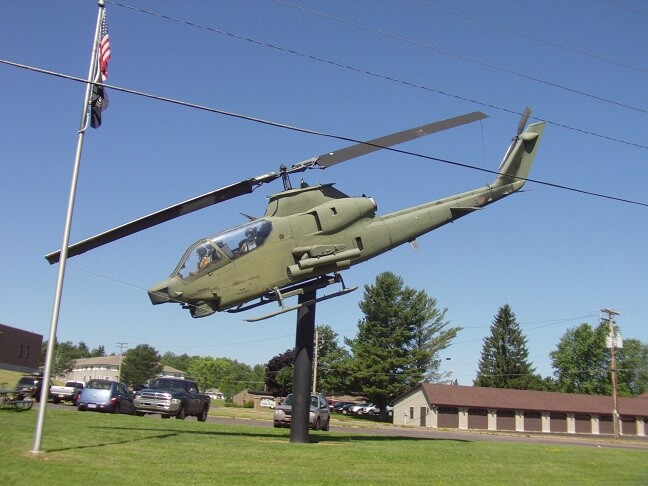 A helicopter on display.