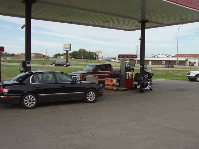 Topping off our gas tanks in Wagner, SD.