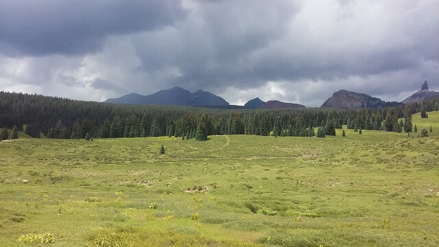 Rain clouds in the distance.