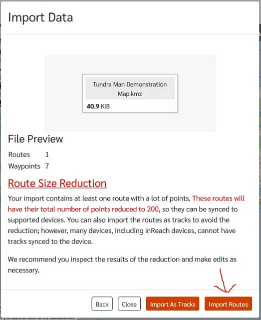 Click on the Import Routes button.