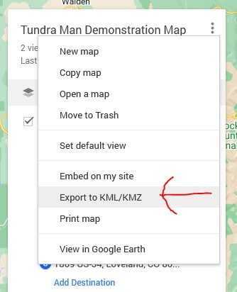 Exporting the map as a KMZ file.
