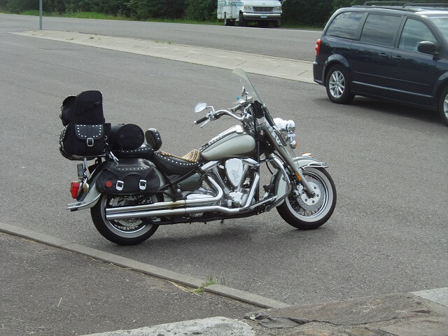 My motorcycle at a rest stop along Lake Superior.