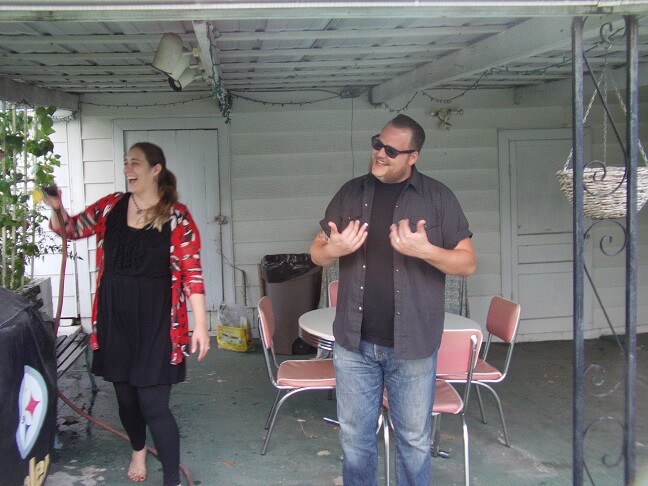 Trevor and Lauren Anema on their back patio.