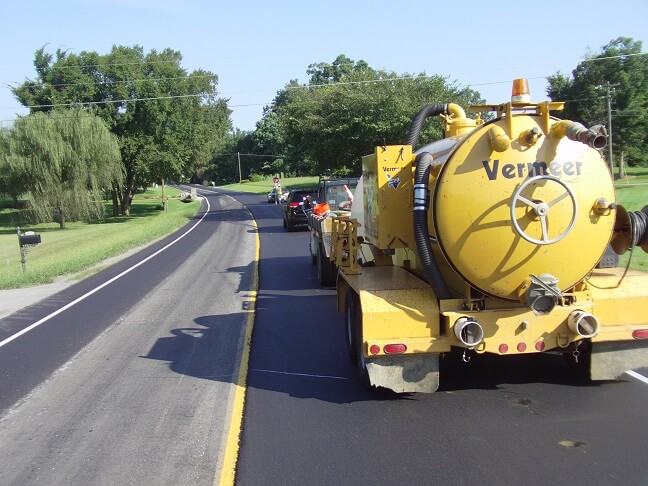 Waiting patiently for road construction.