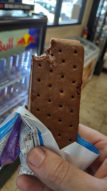 An ice cream sandwich I ate for a snack.