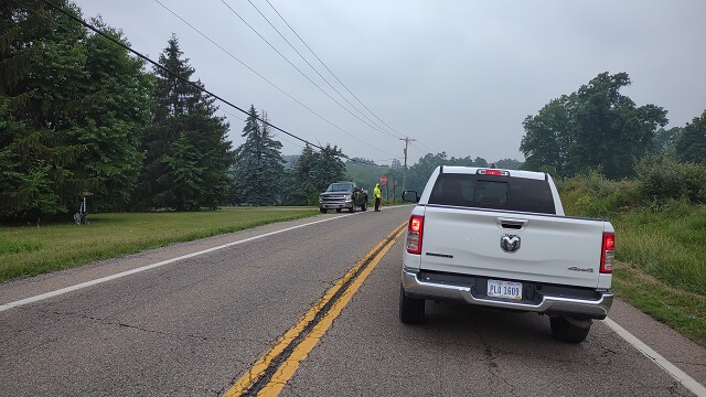 Waiting at a road construction stop west of East Pallestine, OH.