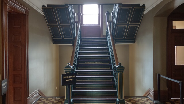 The administration building second floor stairway that can be seen in the Shawshank Redemption film.