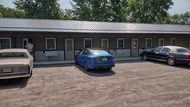 My rental car parked outside the room at the Idle Spurs Inn in Ortonville, MN.