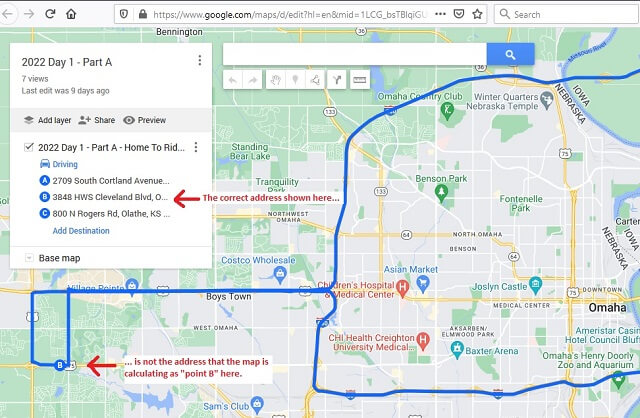 A glitch in Google Maps that took me to the wrong place in Omaha, NE.