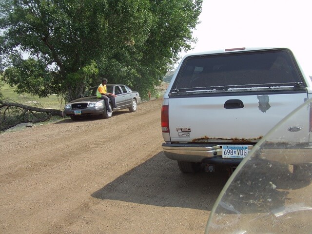 Road construction in Teddy Roosevelt National Park.