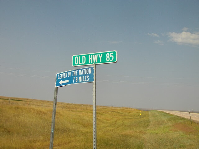 The sign for the geographical center of the united states.