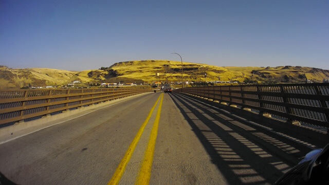 Riding over the Columbia River into Biggs Junction, OR.