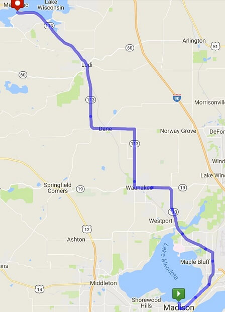 Madison to Merrimack, WI