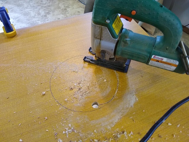 Cutting the hole for the subwoofer.