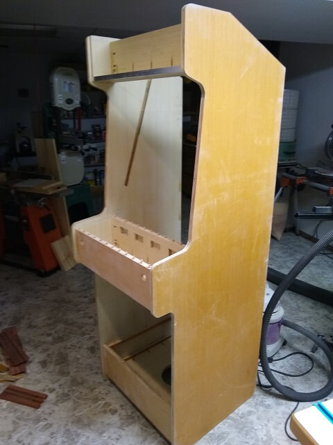 The rough cabinet standing on its own for the first time.