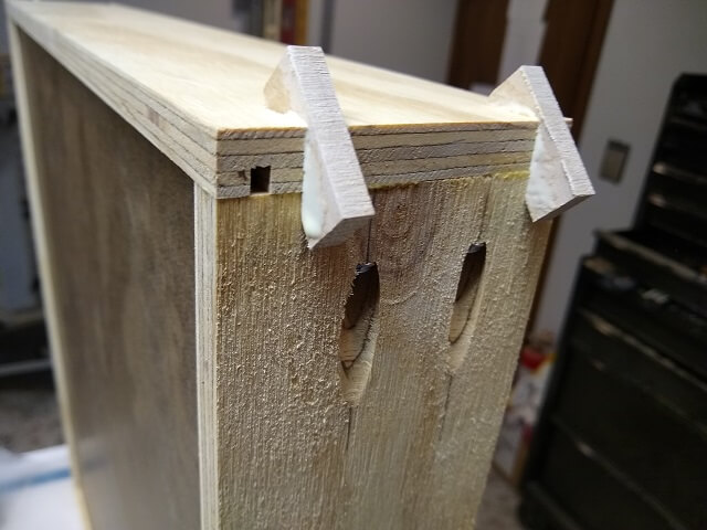 Splines glued in place on the drawers.