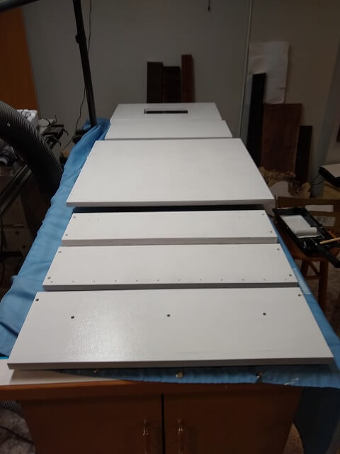 The back panels with primer applied.