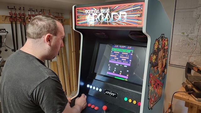 The Tundra Boy testing the cabinet by playing Frogger.