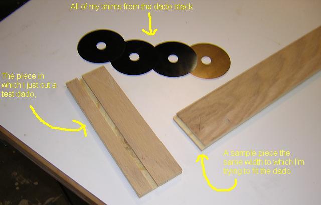 Undo the dado stack and remove all of the shims.